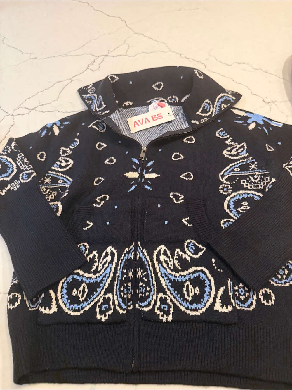 AVA BE- Carla bandana Paisley Zip-Front Teddy Jacket